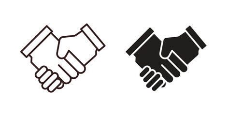 Handshake icons design is in black and white, line stock illustration