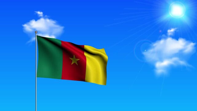 Realistic Standing Vertical CAMEROON Wavy Flag on Metallic Pole with Loop Animation
