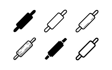 Assorted rolling pin icons in black and white minimalist style