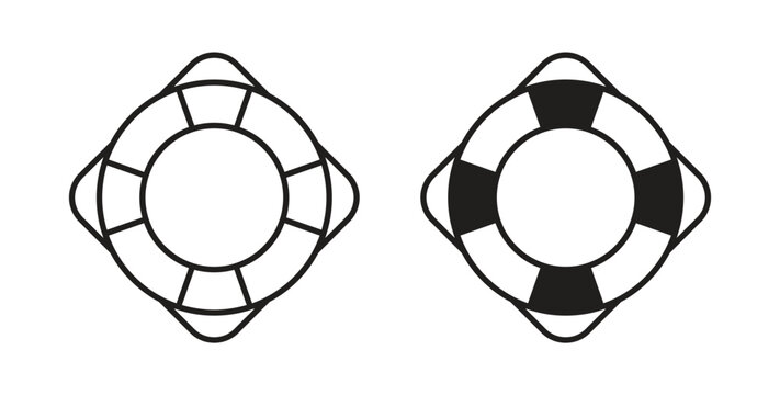 Life buoy icons design is in black and white, line stock illustration