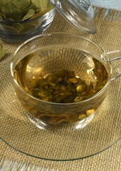 Bay leaf brewing culinary herb tea.