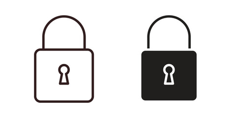 Lock icons design is in black and white, line stock illustration
