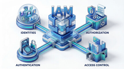 IAM identity access management authentication authorization access control  3D - infographic