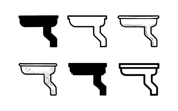 Set of six hand drawn gutter icons in various styles
