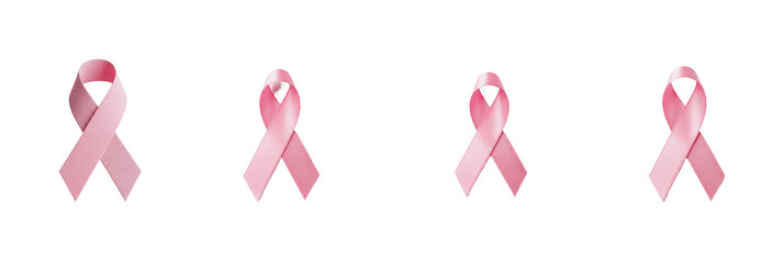 Set of Pink Awareness Ribbons, Oil Paint Effect, White Background, PNG