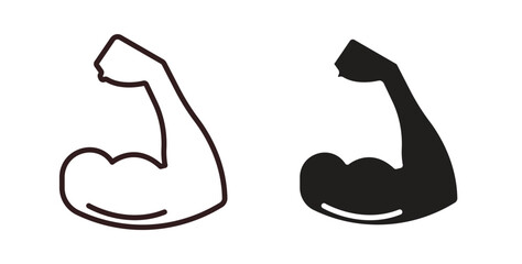 Muscle icons design is in black and white, line stock illustration