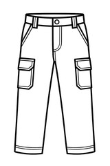 Versatile and durable cargo pants line art outline illustration for fashion, utility, and outdoor apparel design. Perfect for coloring pages, educational resources, streetwear graphics, and digital ar
