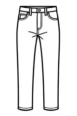 Black and white vector line art illustration of classic straight-leg jeans, featuring waistband, button, fly, and front pockets. Ideal for fashion design, apparel mockups, and graphic resources today.