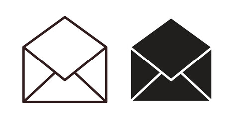 Open envelope icons design is in black and white, line stock illustration