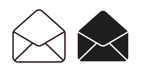 Open envelope icons design is in black and white, line stock illustration