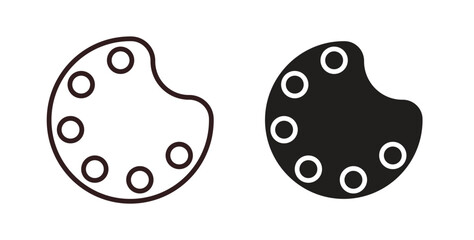 Palette icons design is in black and white, line stock illustration