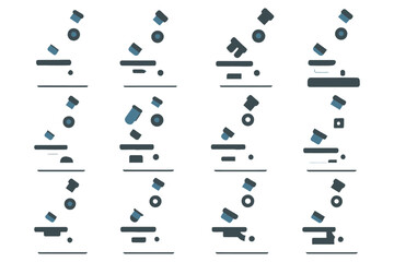 Abstract sequence of falling geometric shapes in various configurations.