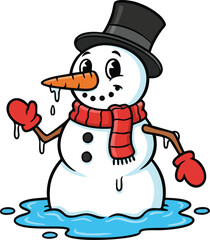 Melting Snowman Winter Illustration