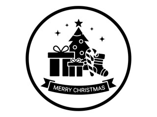 Merry Christmas Gifts and Tree Holiday Badge Icon