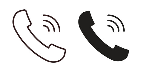 Phone call icons design is in black and white, line stock illustration
