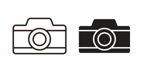 Photo Camera icons design is in black and white, line stock illustration