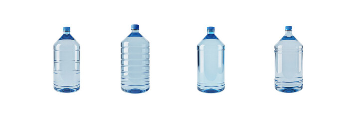 Set of Plastic Water Bottles with Blue Caps, Oil Paint Effect, PNG