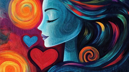 A serene depiction of a woman with closed eyes and colorful surroundings. The image captures a sense of tranquility and introspection, a perfect display for self-reflection AI Generative