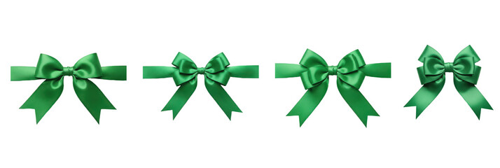 Set of Green Satin Gift Bows and Ribbons, Oil Paint Effect, PNG