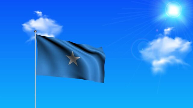 Realistic Standing Vertical SOMALIA Wavy Flag on Metallic Pole with Loop Animation