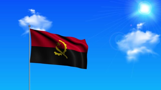Realistic Standing Vertical ANGOLA Wavy Flag on Metallic Pole with Loop Animation