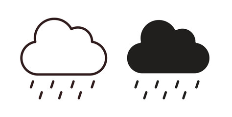 Rain icons design is in black and white, line stock illustration