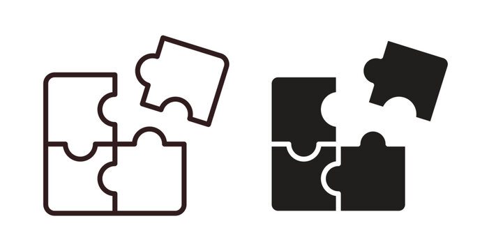 Puzzle piece icons design is in black and white, line stock illustration