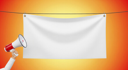 Announce your massive sale loudly using a blank banner mockup and a red megaphone ready for custom text