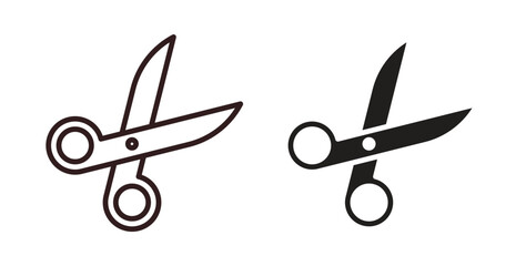 Scissor icons design is in black and white, line stock illustration