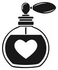 Obraz premium Perfume bottle love heart symbol in black and white minimalist vector style