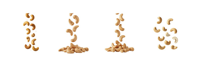 Falling and Piled Cashew Nuts Collection, Isolated on white background with Oil Paint (PNG)
