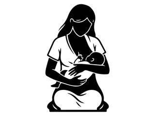 Mother Breastfeeding Infant Child in Seated Position Silhouette