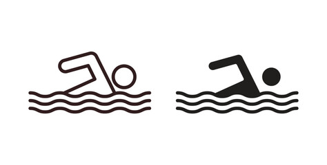 Swimming icons design is in black and white, line stock illustration