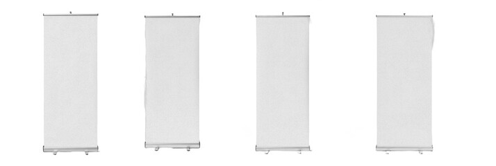Collection of White Blank Pull-Up Roller Banners, Isolated on white with Abstract Oil Paint Texture (PNG)