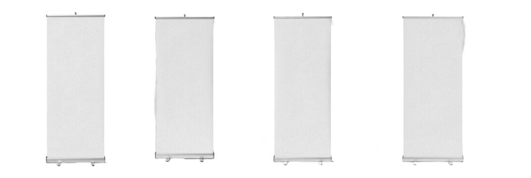 Collection of White Blank Pull-Up Roller Banners, Isolated on white with Abstract Oil Paint Texture (PNG)