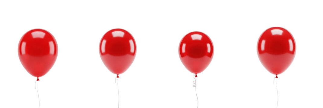Red Floating Balloons Collection, Isolated Party Decoration with Shiny Oil Paint Texture (PNG)