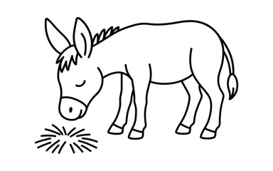 Fototapeta premium Simple black and white outline drawing of a donkey grazing