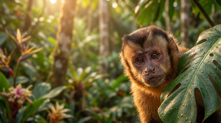 Obraz premium Cute Monkey Portrait in Jungle 