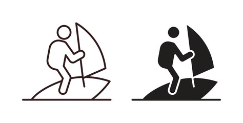 Windsurf icons design is in black and white, line stock illustration