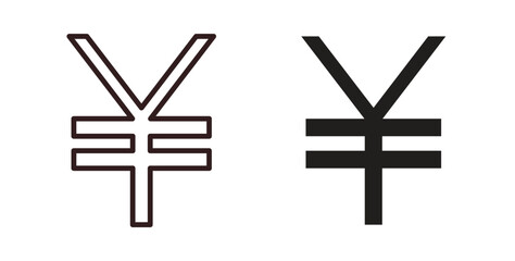 Yen icons design is in black and white, line stock illustration