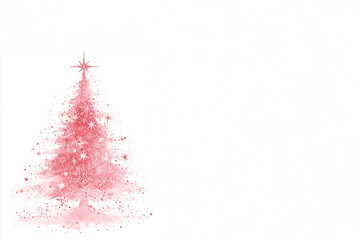 Sapin de noël rose scintillant en particules lumineuses avec étoile supérieure sur fond blanc minimaliste présentant un espace négatif copyspace pour visuels saisonniers noël fêtes de fin d’année