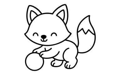 Fototapeta premium Adorable fox playing with ball: cute cartoon outline for coloring