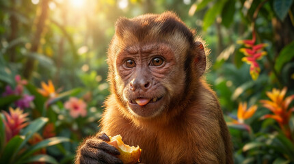 Cute Monkey Portrait in Jungle	