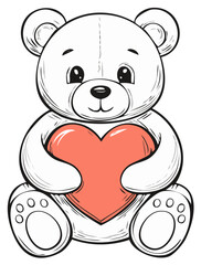 Obraz premium Cute Teddy Bear Hugging a Heart Shape Illustration
