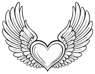 Obraz premium Artistic line drawing of a heart with outstretched wings, symbolizing love, freedom, and angelic connection.