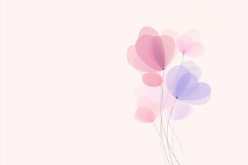 Minimalist balloon background in pastel gradient, floating helium balloons with thin strings, clean composition for event posters