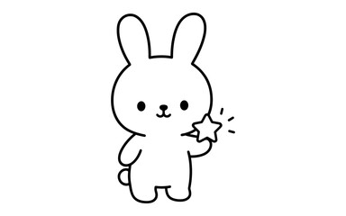 Fototapeta premium Cute minimalist line art bunny holding star for children's design