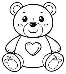 Obraz premium Simple cartoon teddy bear with a heart on its chest for coloring