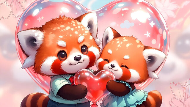 two teddy bears and a heart - Powered by Adobe