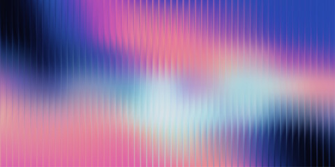 Abstract vertical reeded glass texture, vibrant pink blue gradient with frozen refraction. Ribbed pattern background, vector illustration